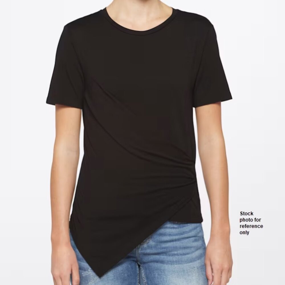 DKNY Sportswear Crew Neck Ruched Asymmetrical Hem Knit Top